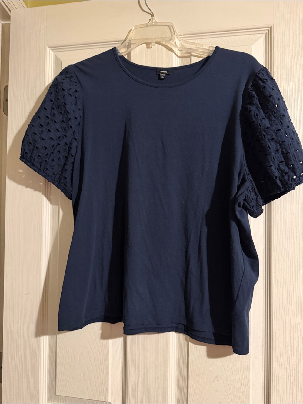 Express Navy Eyelet Puff Sleeve Tee - Women